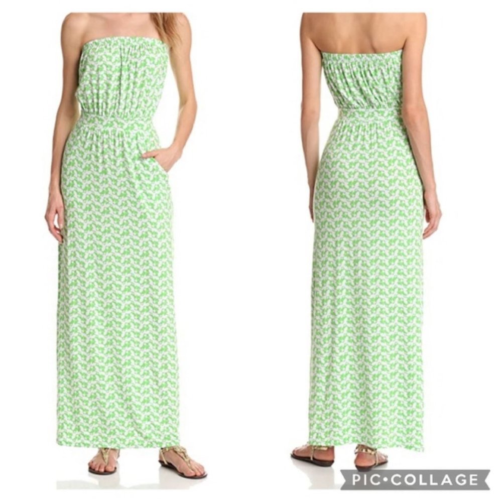 Lilly Pulitzer Green & White Strapless Maxi Dress